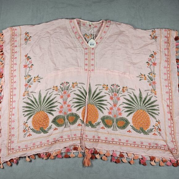 Spartina 449 Beach Cover-Up Women's OS Alljoy Pineapple Embroidered Linen Blend - Picture 1 of 11